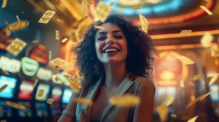 Tampilan antarmuka permainan Dream Gaming dengan gulungan slot berwarna-warni dan simbol berkemenangan tinggi